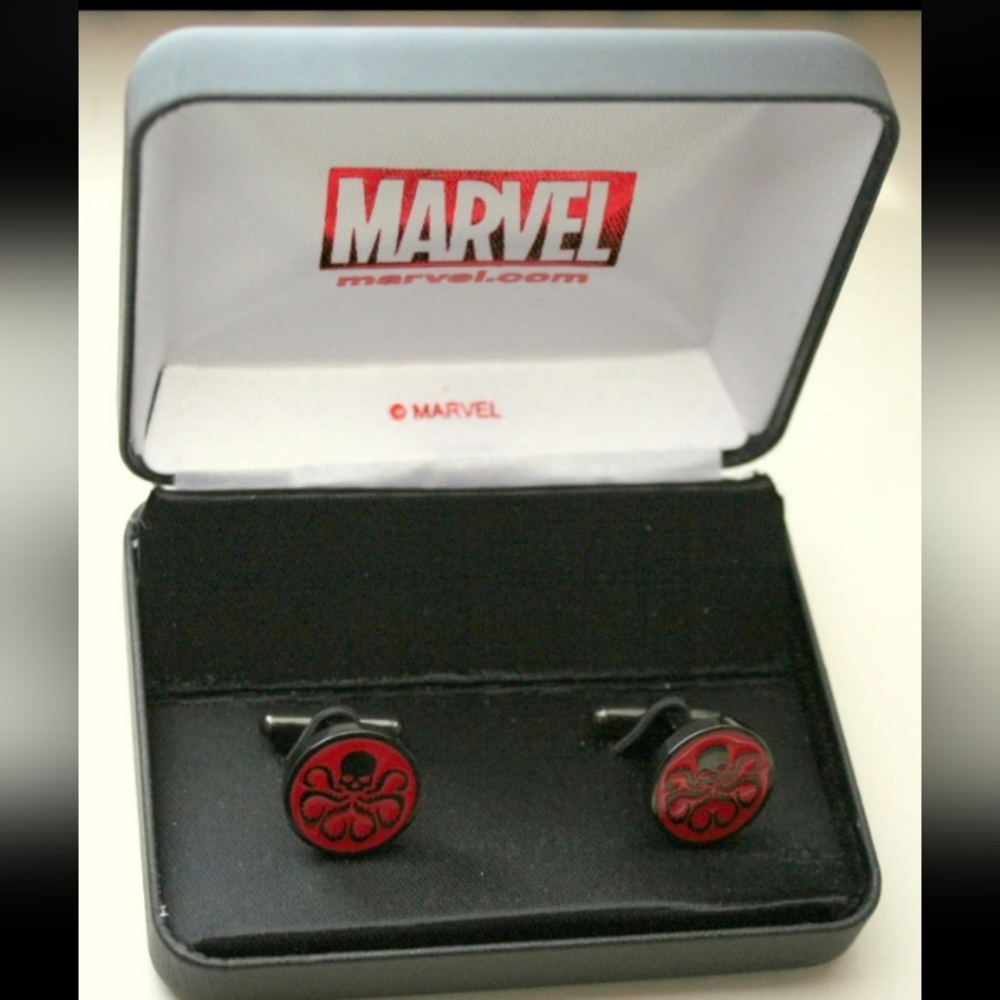 Marvel Comics Sheild Axis Hydra Logo Black Metal Enamel Cuff Links New NOS Box